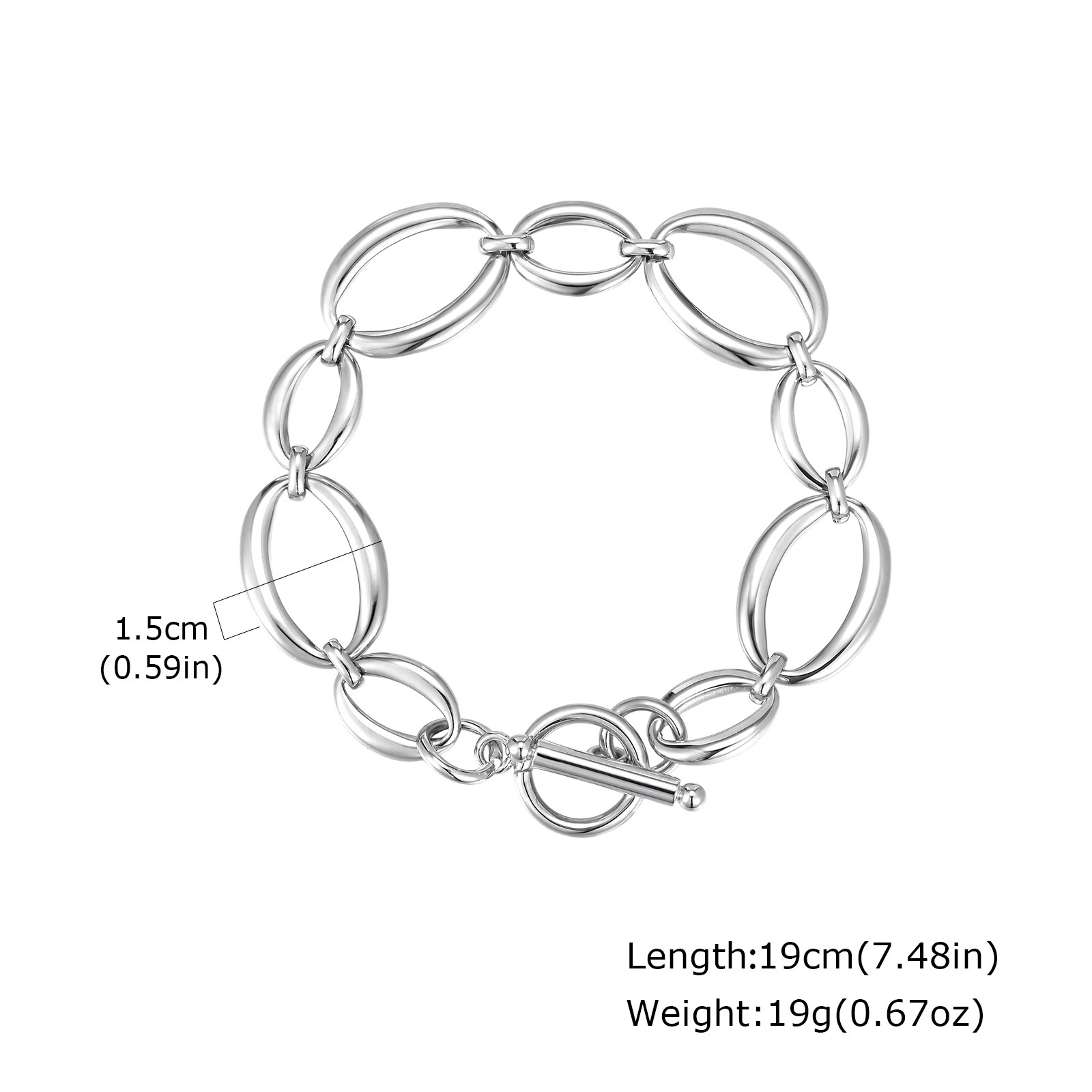 Original Huanmu Trading Women's Stainless Steel Large Chain Geometric Bracelet Gold Steel Color Simple Hand Jewelry