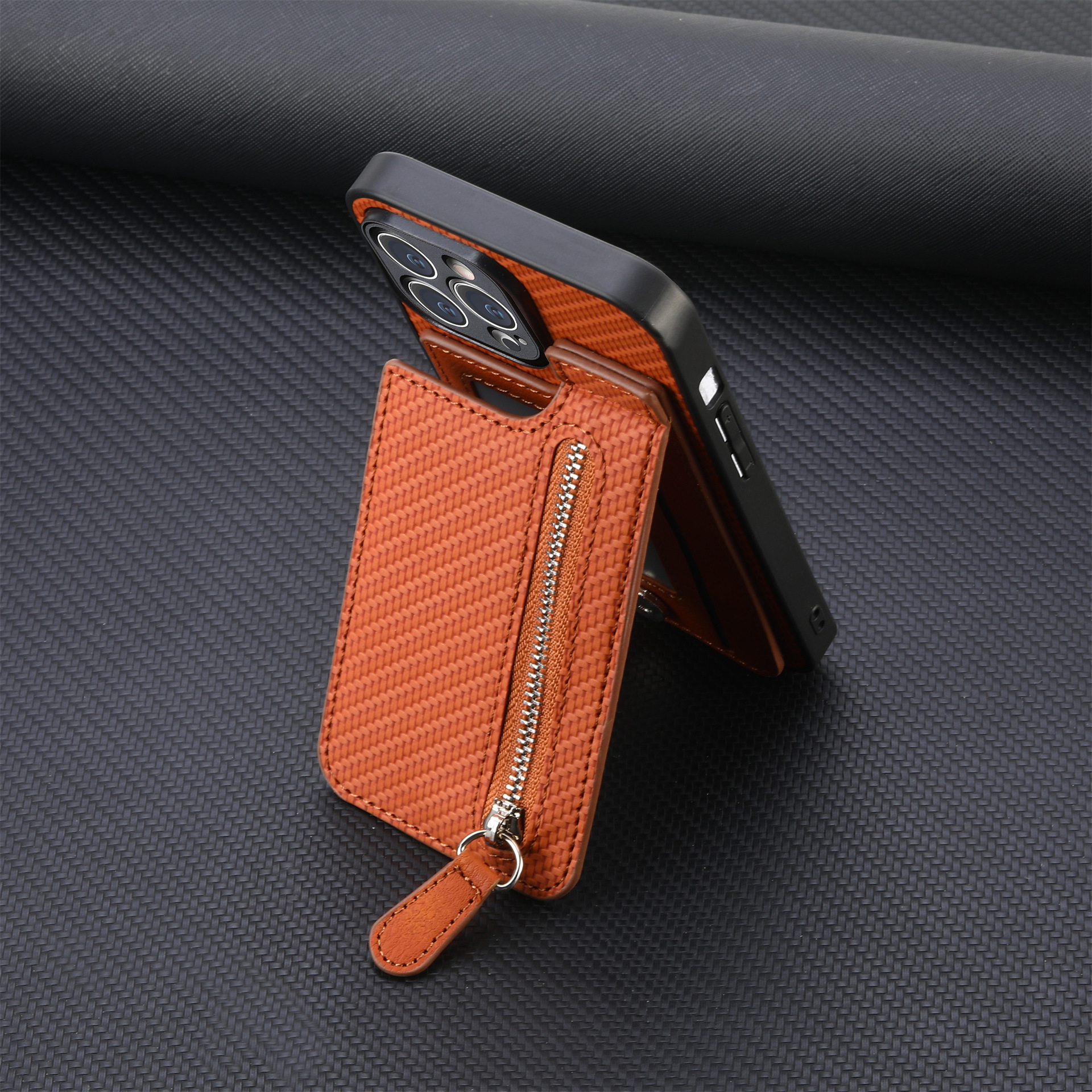 For iphone18 up-down opening card holder phone case wallet style stand zipper bag card slot Apple protective case