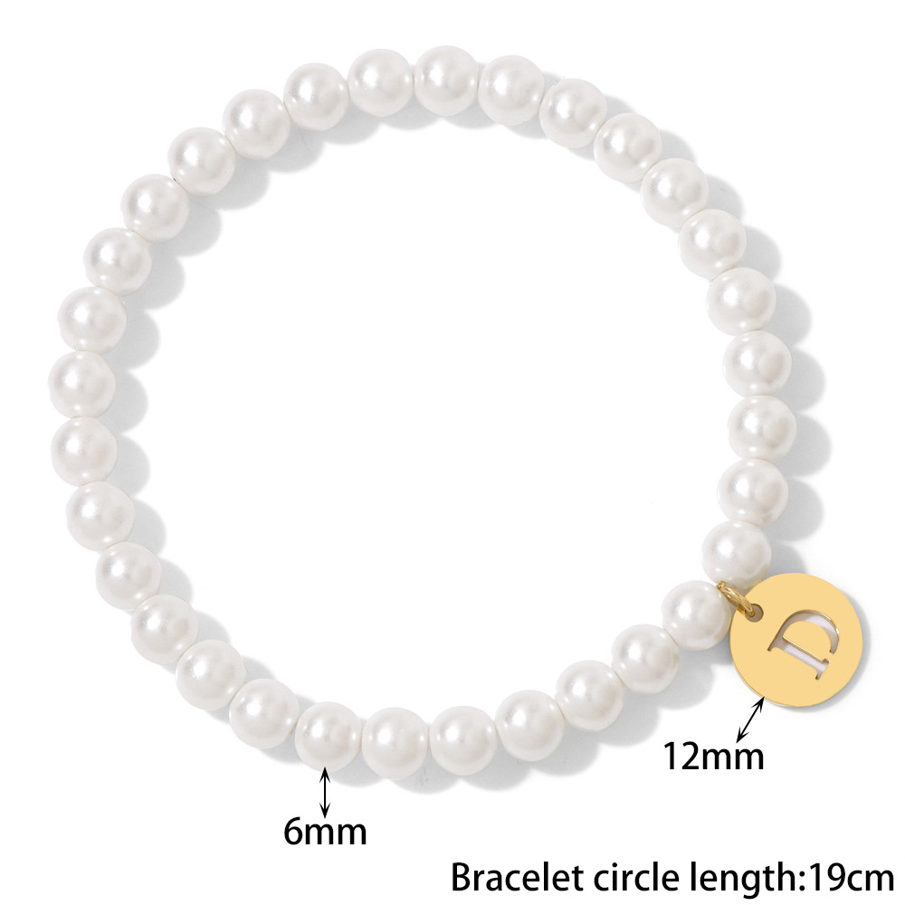 Stainless steel letter pendant bracelet imitation pearl 6mm beads bridesmaid gift best friend friendship bracelet
