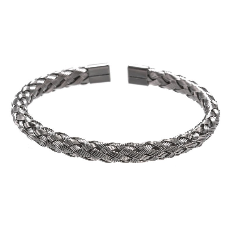 Woven open bangle for women gold-plated twisted bracelet titanium steel couple jewelry