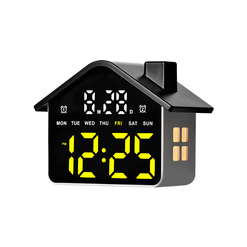 New LED Alarm Clock House Shape Clock Electronic Clock Multifunctional with Night Light Simple Clock GH9033