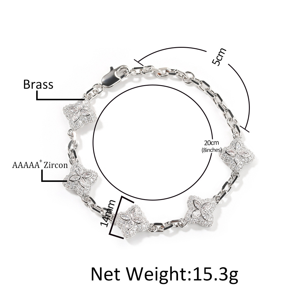 Hip Hop Full Diamond Four-Leaf Clover Bracelet Unisex Necklace Four-Leaf Clover Necklace