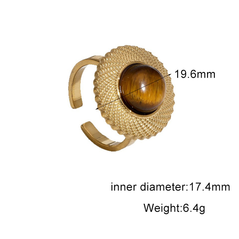 Titanium steel open ring 18k gold stainless steel tiger eye stone hand jewelry