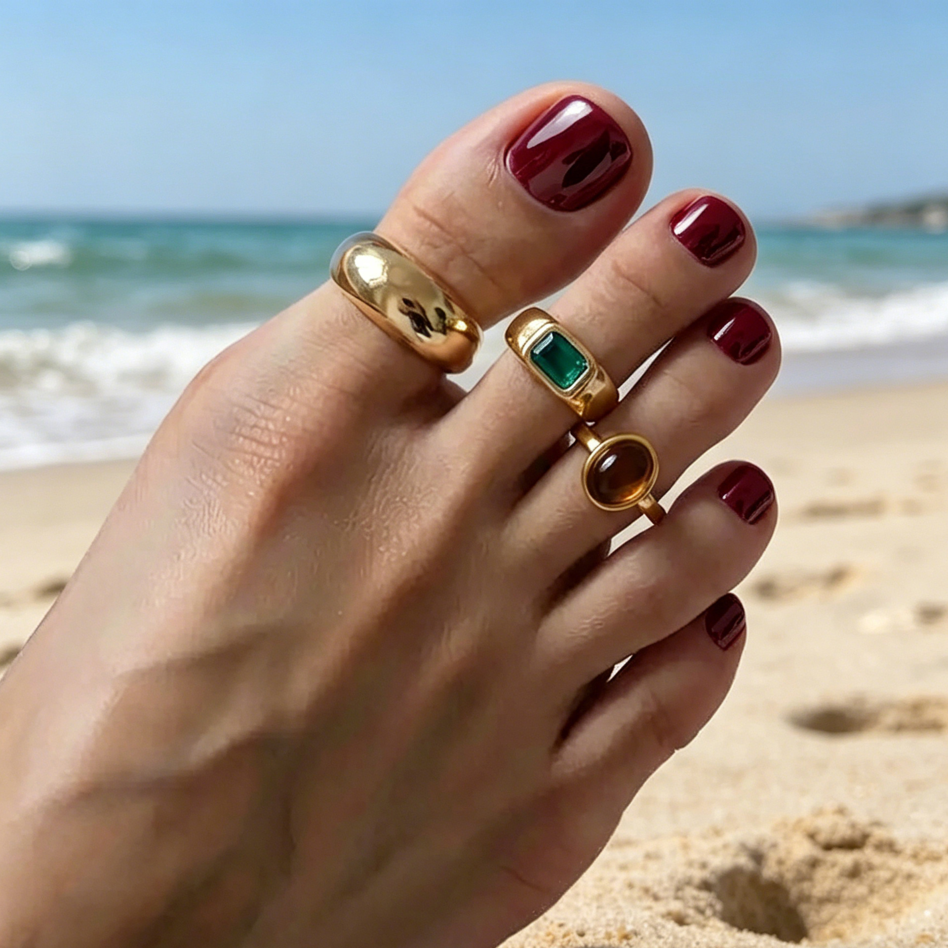 Jewelry colored gem open toe ring round arc toe ornament