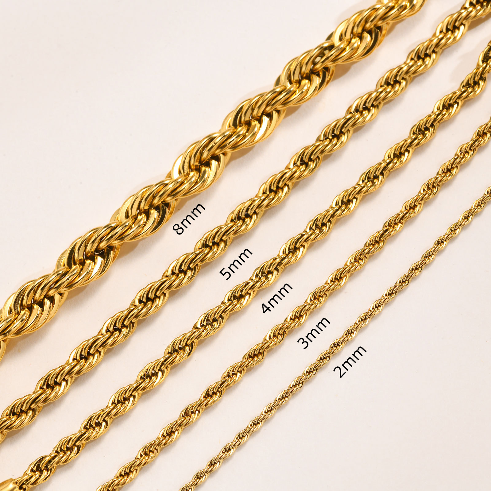 Titanium Steel Hemp Rope Bracelet Thick 2/3/4/5/8MM Unisex Women's Gold-Plated Stainless Steel Accessories
