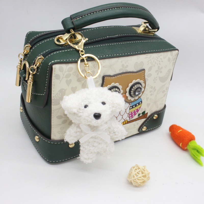 Cartoon Cute Curly Velvet Bow Tie Bear Plush Keychain Bag Charm Clothes Shoes Decoration Throw Doll