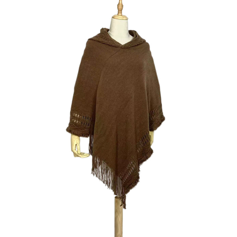 Autumn Winter Hooded Women Fringe Plus Size Knit Top New Imitation Cashmere Cape Shawl