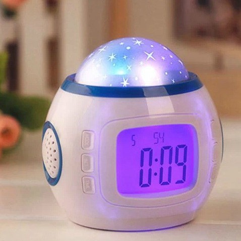 Colorful starry sky projection alarm clock snooze luminous silent children's alarm clock smart music desktop electronic alarm clock