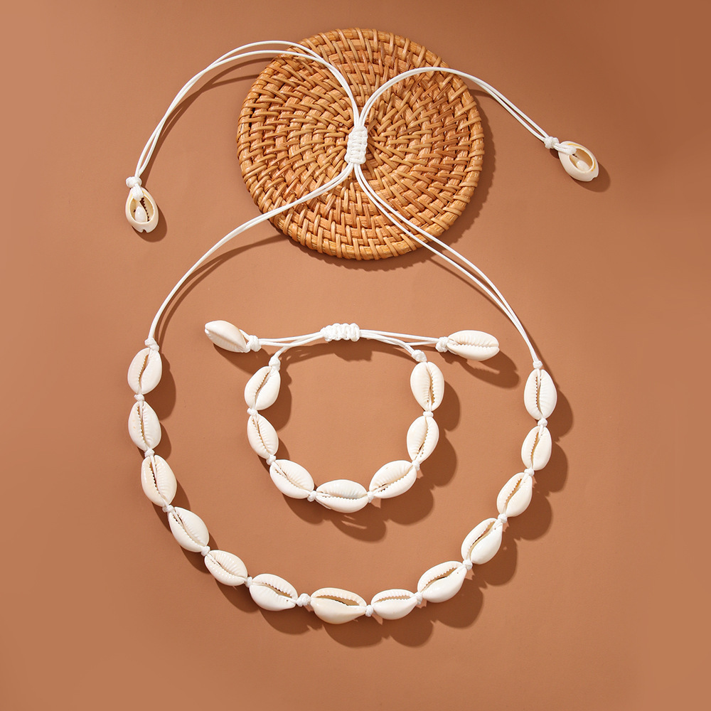 Shell Necklace Beach Vacation Style Hemp Rope Woven Bracelet Ocean Shell Bracelet Set Women