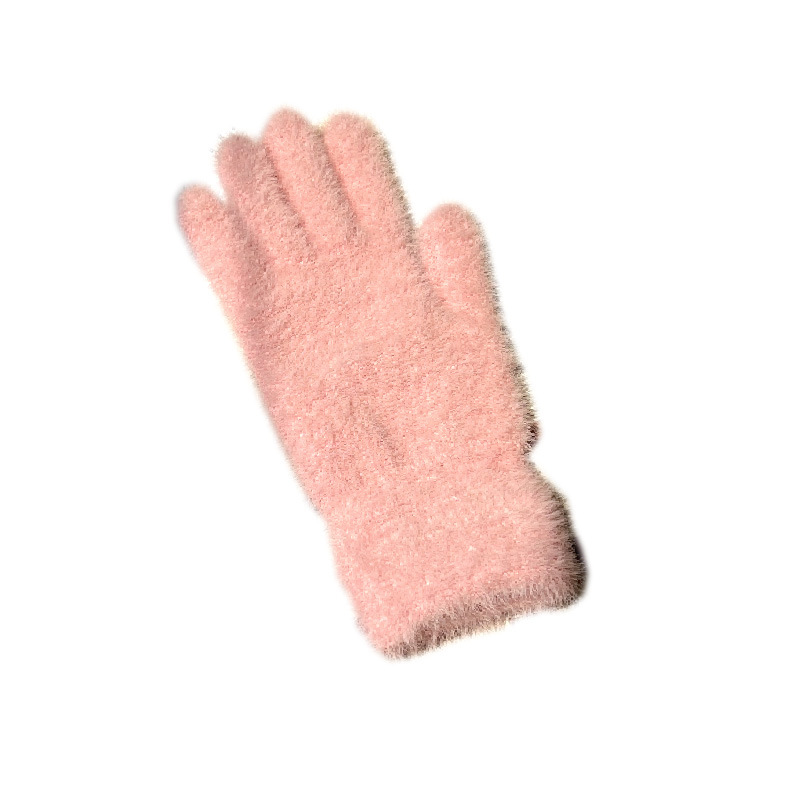 Women's Winter Warm Knitted Gloves for Students, Cycling, Fingerless, Solid Color, Imitation Rabbit Fur, Touchscreen