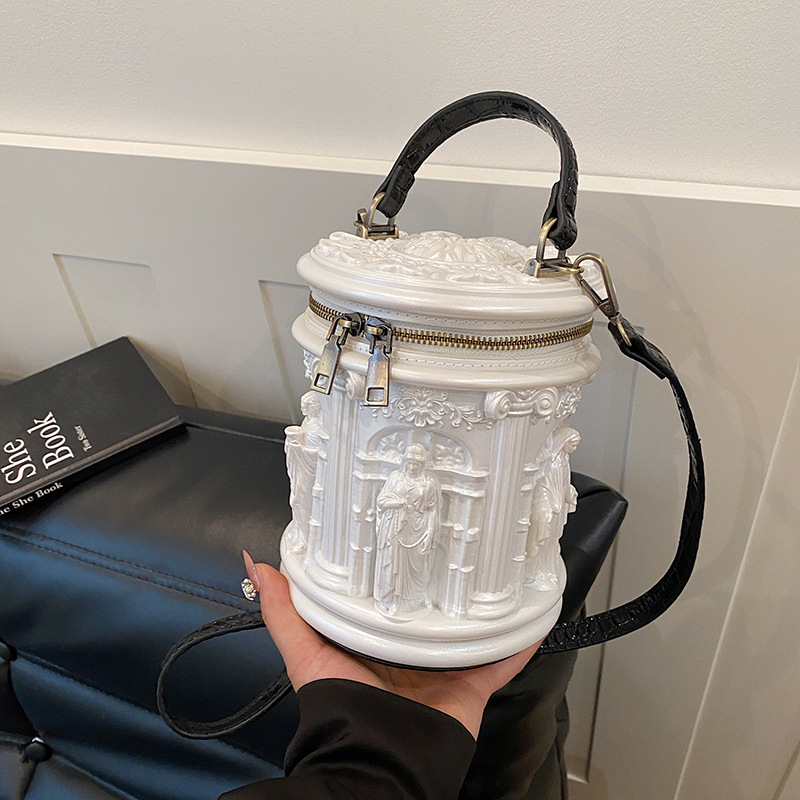 Bucket Bag for Women 3D Relief Handheld Bag Baroque Style Shoulder Crossbody Bag