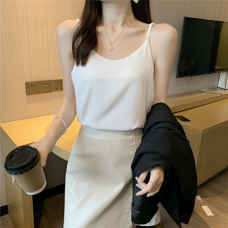 Real Shot! Suit Inner Wear V-neck Chiffon Camisole Vest Women Summer Fat Cover Adjustable Sleeveless Top
