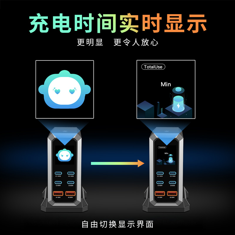 Multi-port USB charger 240W dynamic display GaN charger charging head multi-port fast charging station