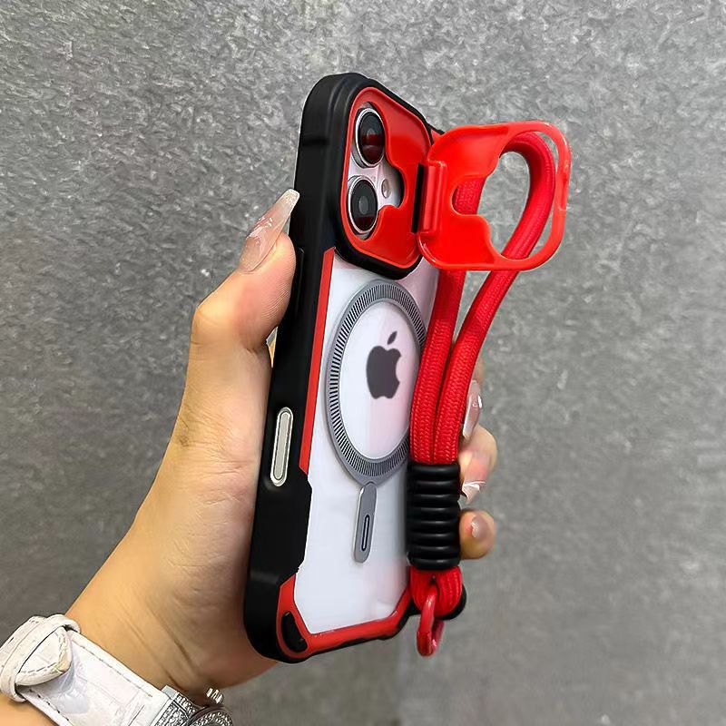 Compatible with iPhone 17 Pro Max phone case skin feel lens cover bracket magnetic Apple 16 with lanyard protective case