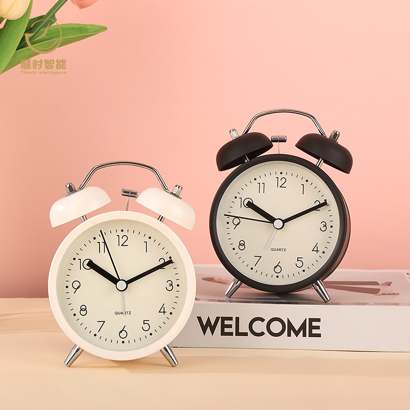 New metal simple Nordic alarm clock, student wake-up loud bell bedside clock desk ornament luminous