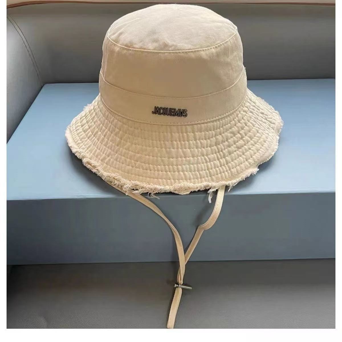 Summer Cotton Washed Raw Edge Fisherman Hat for Men and Women, Outdoor Vacation Sun Hat, Drawstring Sun Hat, Basin Hat
