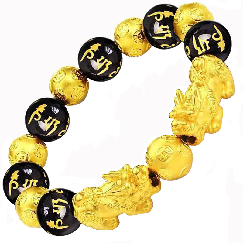 Vietnam sand gold Pixiu bracelet men and women original design imitation gold Pixiu black obsidian bracelet