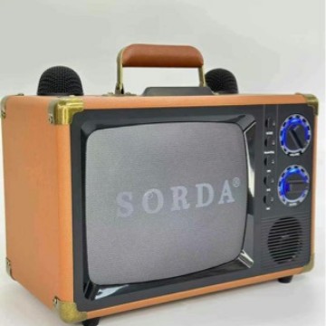 SD2107 Wood Box Covered with Leather Portable Outdoor Bluetooth Speaker K-Song Machine Wireless Dual Microphone