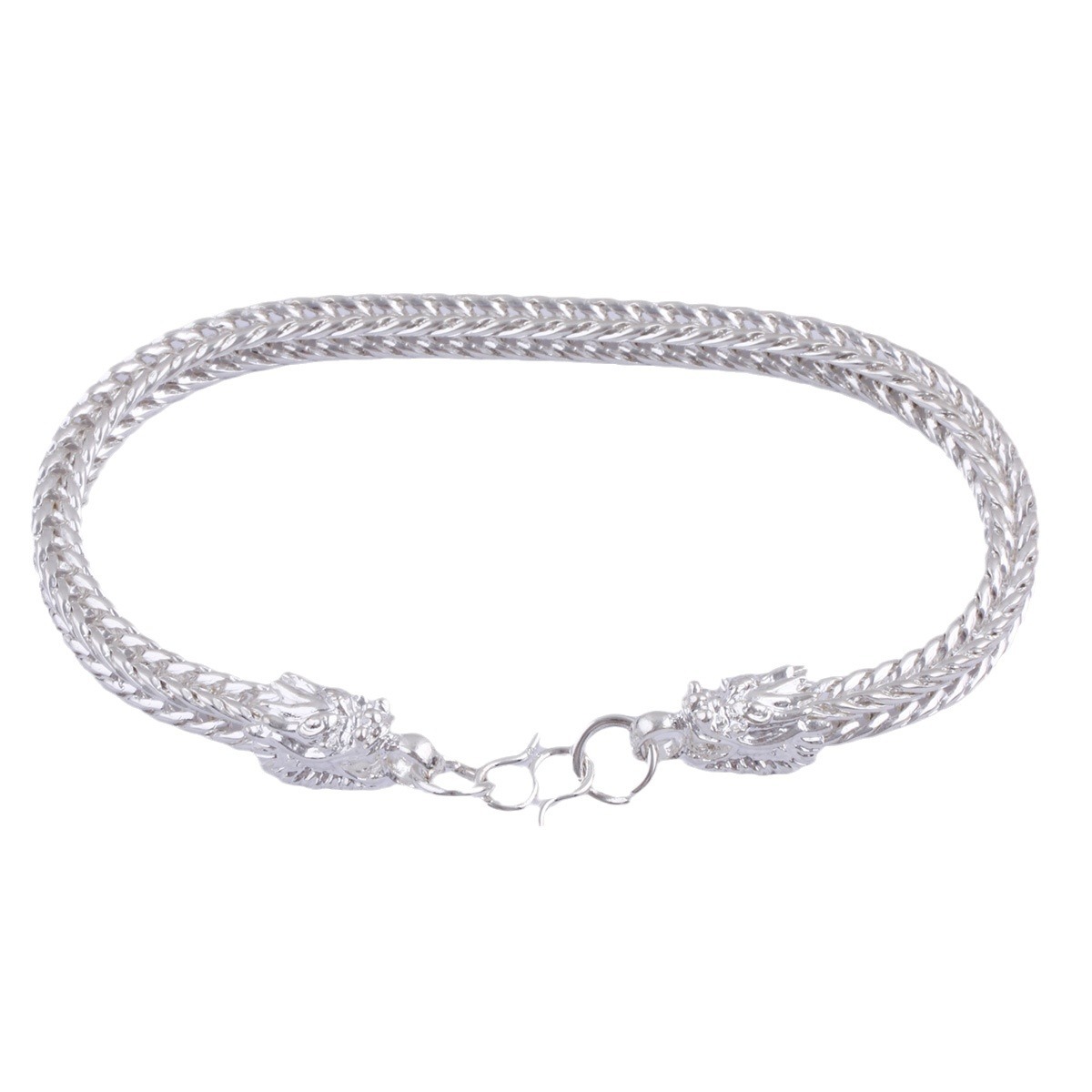 999 stamp men's Miao silver jewelry bold imitation silver men's bracelet dragon bone silver dragon head fox tail bracelet