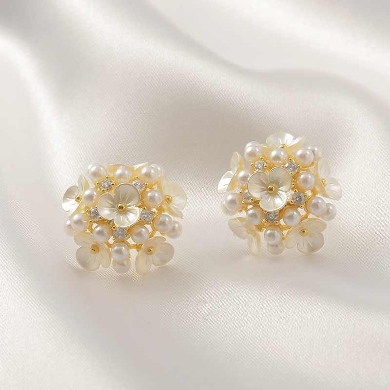 S925 silver needle flower cluster hydrangea flower petal sweet earrings fairy ear studs ear accessories