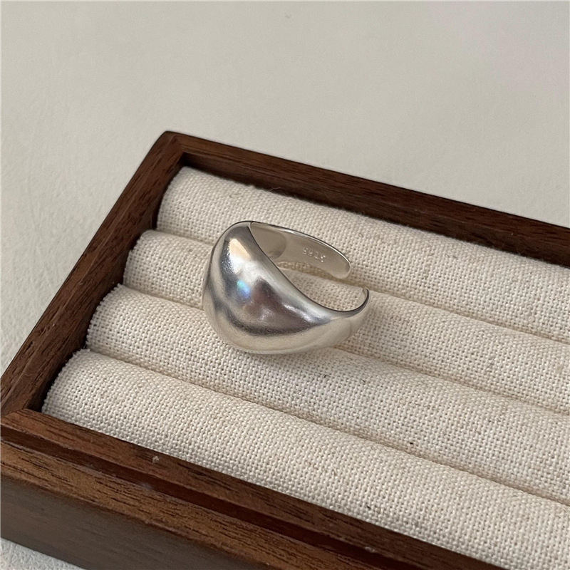 S925 sterling silver matte ancient method basic bag ring textured heavy craft ring