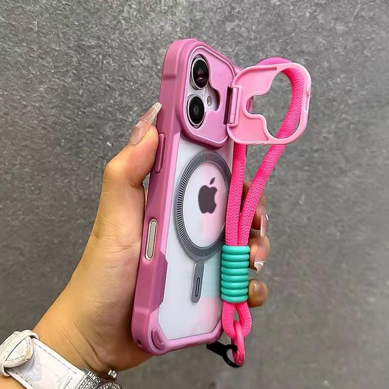 Compatible with iPhone 17 Pro Max phone case skin feel lens cover bracket magnetic Apple 16 with lanyard protective case