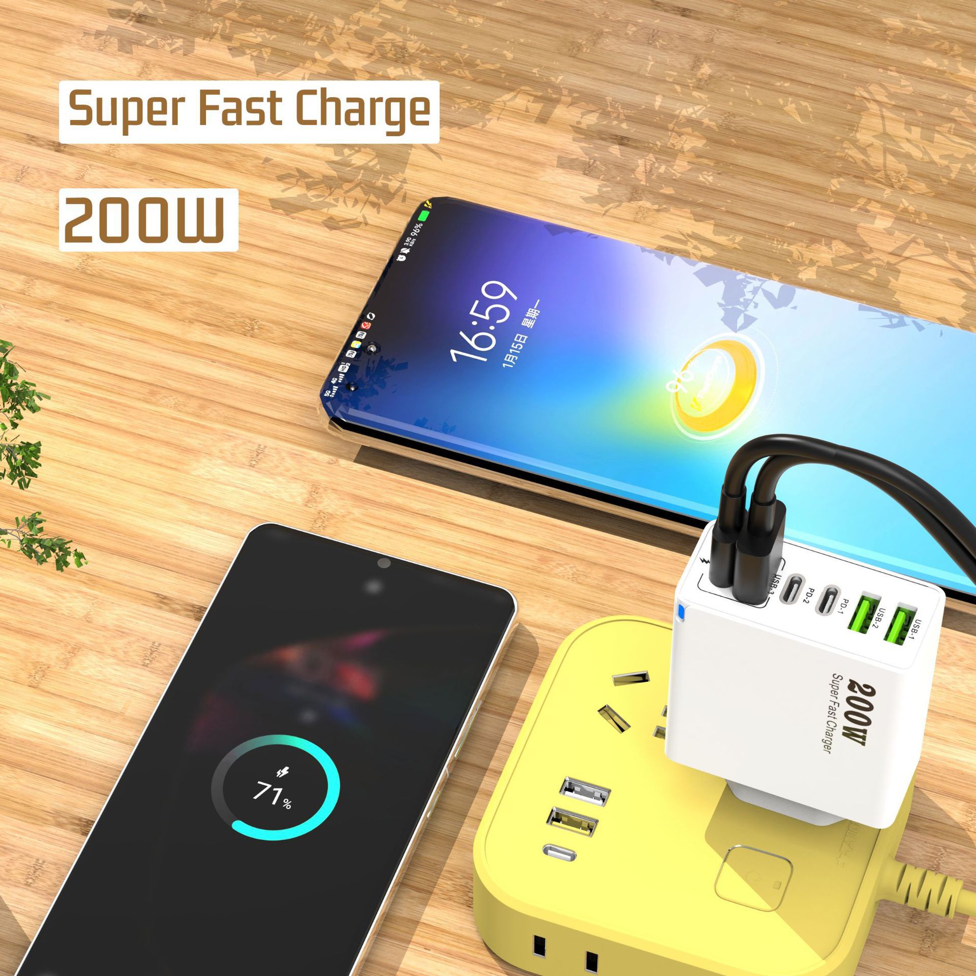 Private Mold 200W Multi-Port Charger 3USB+3PD Phone 6-in-1 Multi-Port Charging Head 5V2.4A Fast Charger
