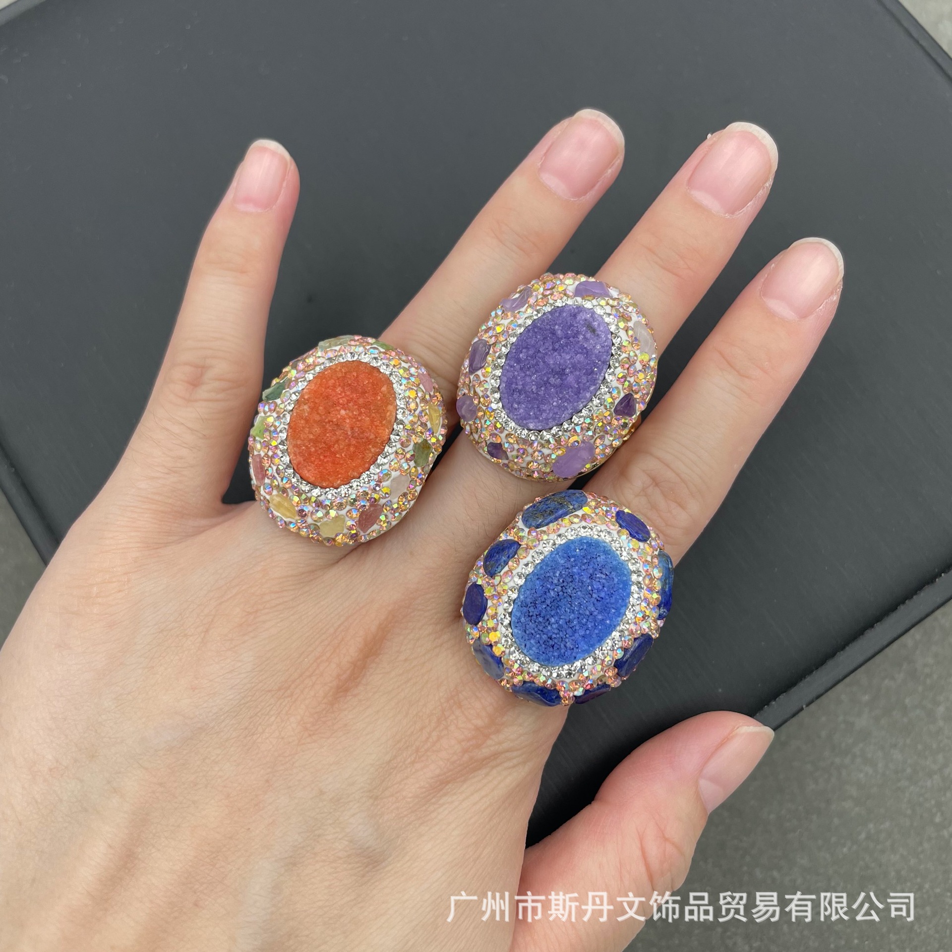 Natural Raw Crystal Tooth Inlaid Raw Stone Ring Emerald Niche Accessories Direct Wholesale