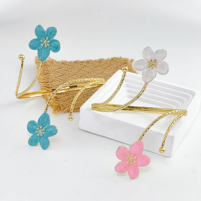 Oil drop colorful small flower open adjustable arm ring metal niche exaggerated sweet accessory