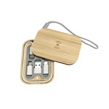 Eco-Friendly Wheat Straw 6-in-1 Data Cable Storage Box Bamboo Wood Storage Box Fast Charging Data Cable 60W Portable