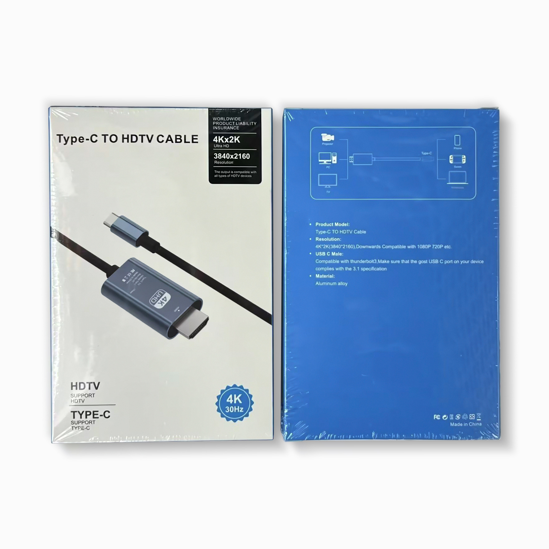 Type-C to HDMI 1.8m HD 4K60Hz phone computer screen mirroring cable Type-c to HDMI cable