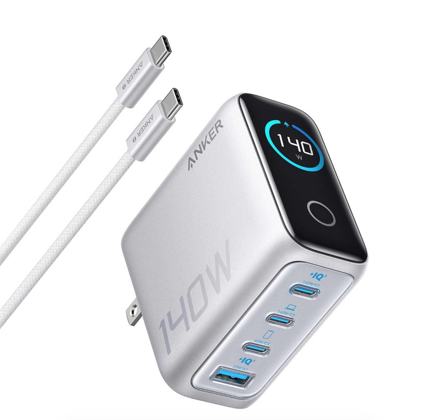 Anker 140W GaN four-port smart display charger for phone tablet fast charging charger set