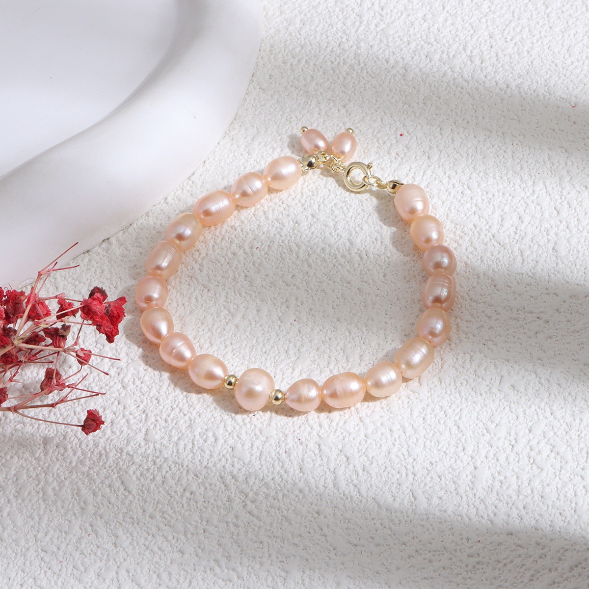 Natural freshwater pearl milky beads elastic cord bracelet women's simple niche fairy style girly feel