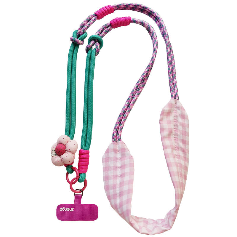 Phone strap women's crossbody wearable dopamine flower color blocking braided neck multifunctional wrist anti-loss outdoor