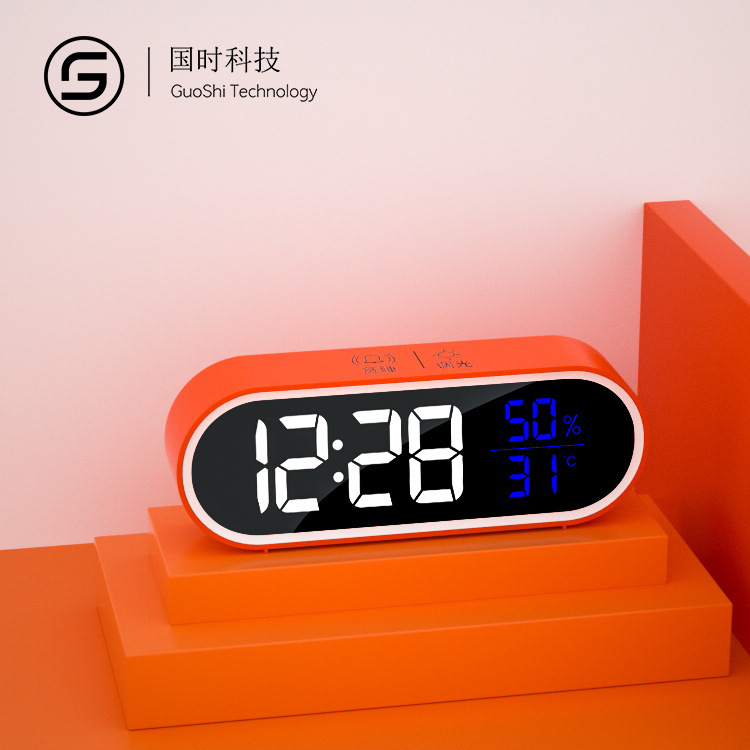 Mirror digital display alarm clock temperature and humidity meter luminous LED table clock smart music clock student dedicated alarm clock