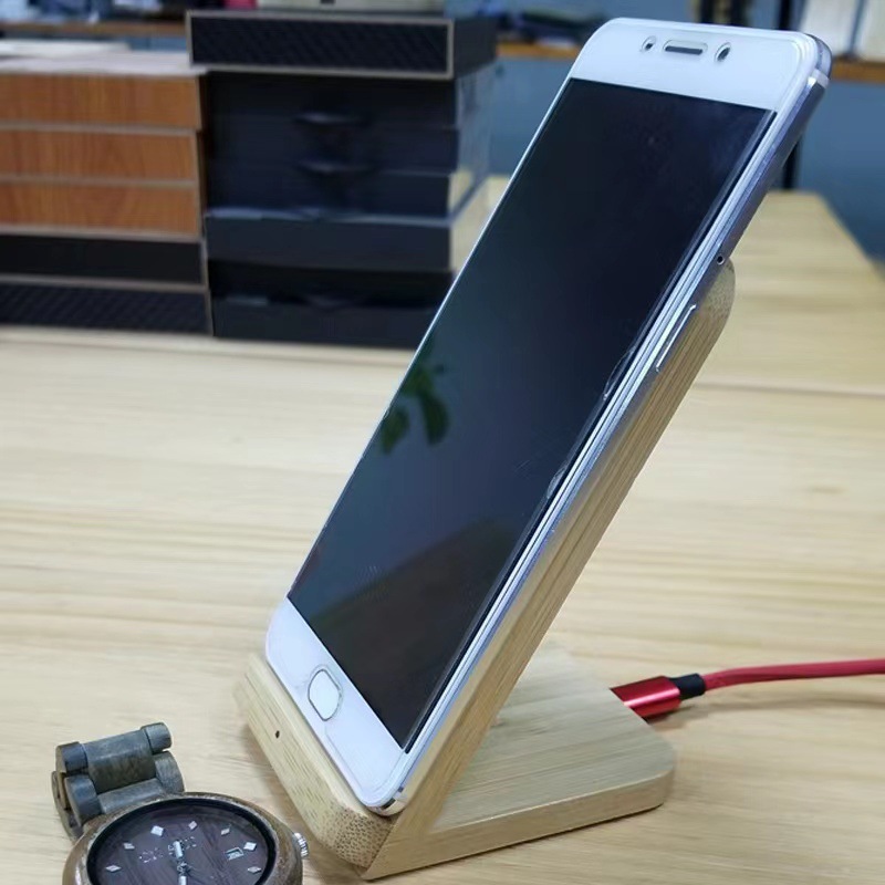 Eco-friendly bamboo wood wireless charger phone stand vertical wooden bamboo wireless charger 10W/15W