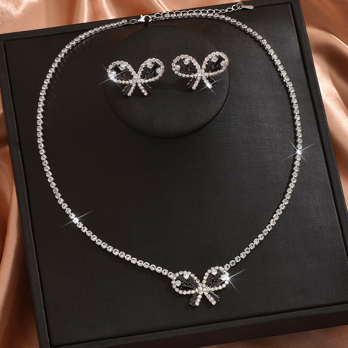 Jewelry Set Sweet Simple Bow Necklace Earrings Two-Piece Wedding Dress Exquisite Accessories
