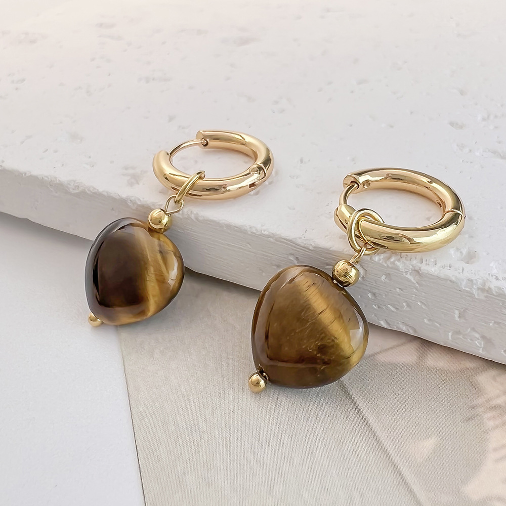 Natural Stone Heart-Shaped Earrings: 2024 New Minimalist Dangle Earrings—Sweet Heart-Shaped Earrings