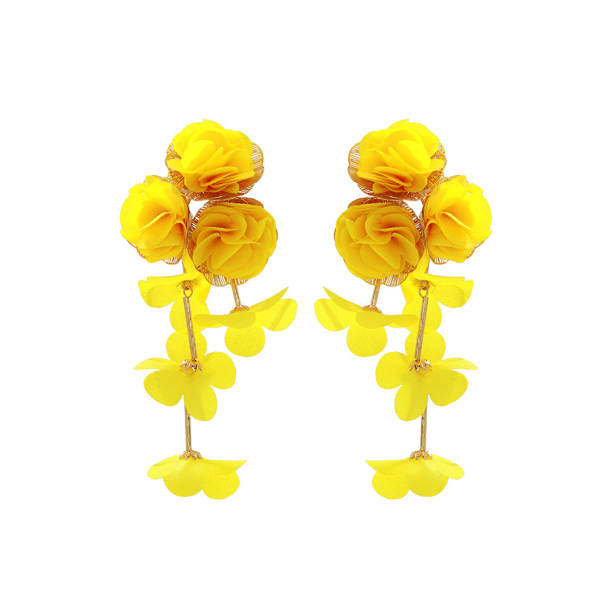 Chiffon flower multi-layer earrings summer beach vacation style drop earrings exaggerated ear accessories niche