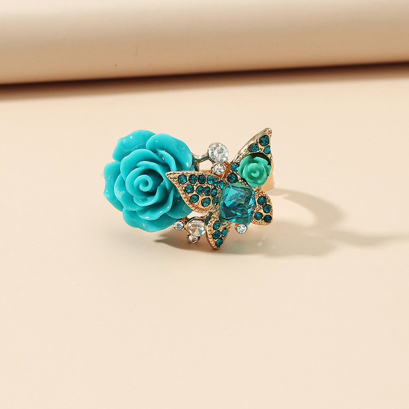 High-quality rose ring ethnic style butterfly ring Bohemian alloy jewelry