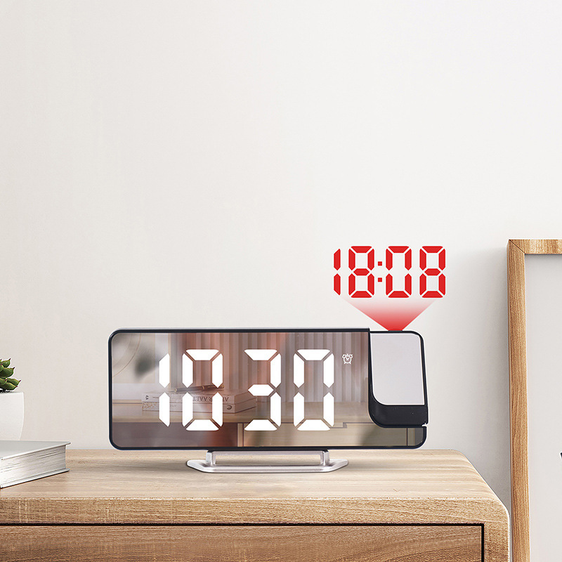 LED Large Screen Mirror Projection Alarm Clock Display Temperature Sensing Electronic Clock 673