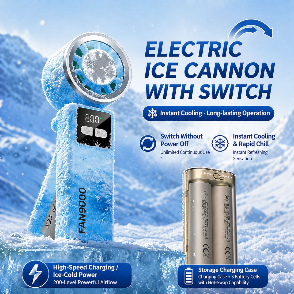 Large capacity handheld ice compress small fan outdoor cooling semiconductor replaceable rechargeable 9000 mAh