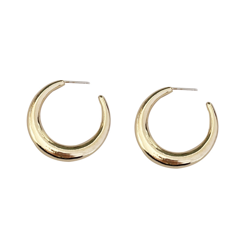 S925 silver needle C-shaped ear studs hip-hop grid earrings simple size ear accessories 6383