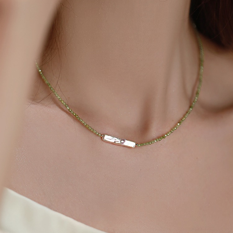 Yuanyou spring summer new mung bean olive cut natural zirconia super flash collarbone chain simple necklace