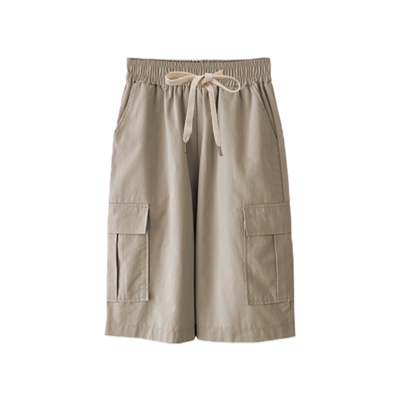 Plus size women summer thin high waist wide-leg 300 jin casual mid-length pants straight leg plus size elastic waist cargo pants five-tenths pants