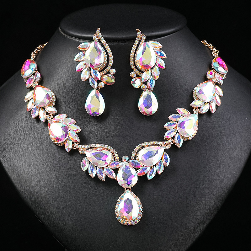 Multi-Color Gemstone Necklace Set Women Bride Banquet Dress