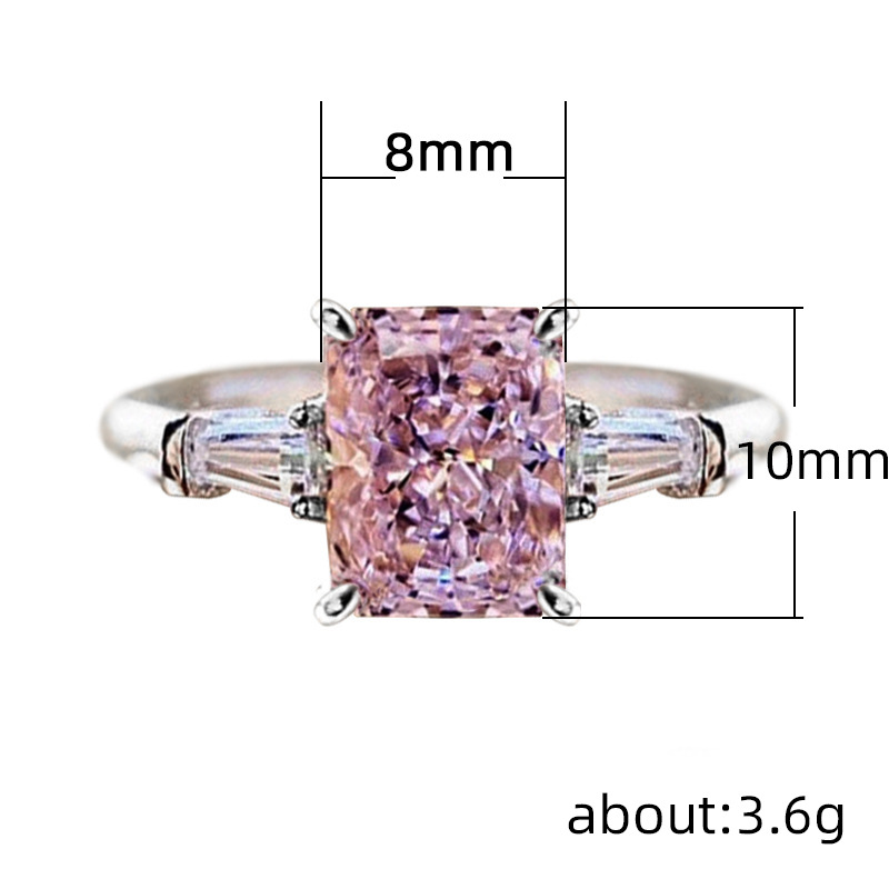 Cao Shi Live New Hand Jewelry Square Pink Zircon Ring for Women Sweet Romantic Wedding Ring