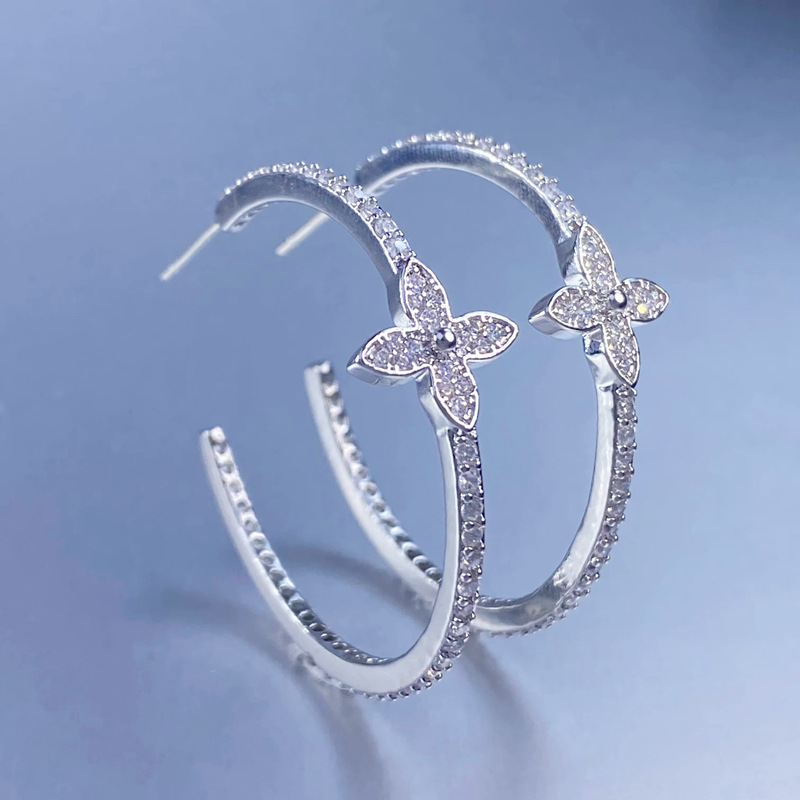 Flower large earring 2022 new exquisite earring hoop silver needle ear accessories