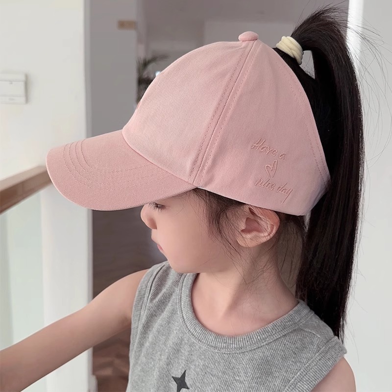 Children's Parent-Child Baseball Cap Summer Ponytail Girl Hollow Top Hat Baby Sun Hat Sunscreen Visor Cap
