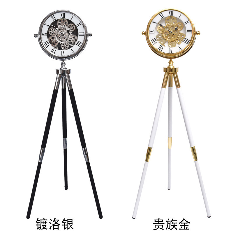 Nordic Tripod Floor Clock Living Room Home Decorative Ornament American Style Gear Rotating Standing Clock